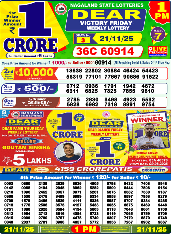 Dear Lottery 1PM Result